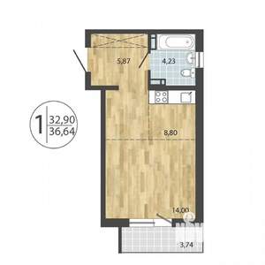 1-к квартира, вторичка, 37м2, 2/19 этаж