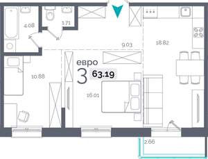 2-к квартира, вторичка, 63м2, 15/9 этаж