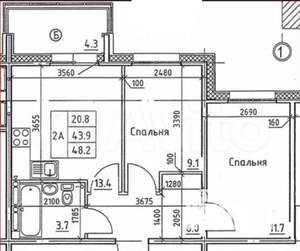 2-к квартира, вторичка, 44м2, 4/9 этаж
