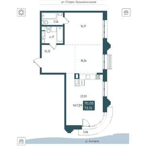 2-к квартира, вторичка, 73м2, 2/20 этаж