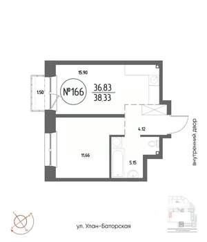 1-к квартира, строящийся дом, 38м2, 5/19 этаж