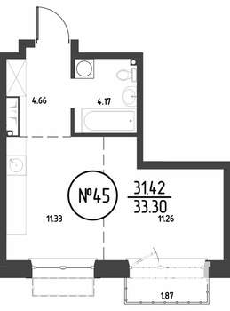 1-к квартира, строящийся дом, 33м2, 9/19 этаж