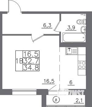 1-к квартира, вторичка, 35м2, 8/14 этаж