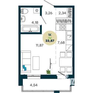 1-к квартира, строящийся дом, 34м2, 10/19 этаж