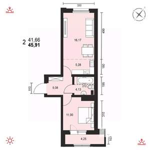 2-к квартира, вторичка, 46м2, 9/19 этаж
