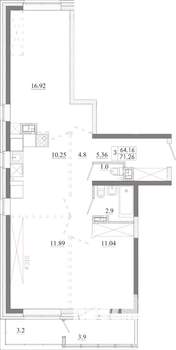 3-к квартира, строящийся дом, 71м2, 7/13 этаж
