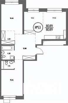 3-к квартира, строящийся дом, 81м2, 10/19 этаж