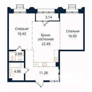 2-к квартира, строящийся дом, 76м2, 8/18 этаж