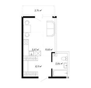 1-к квартира, вторичка, 34м2, 4/19 этаж