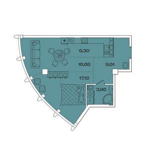 1-к квартира, вторичка, 54м2, 3/8 этаж