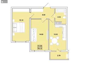 2-к квартира, вторичка, 56м2, 15/16 этаж