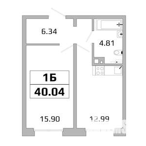 1-к квартира, вторичка, 40м2, 12/16 этаж