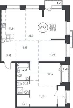 4-к квартира, вторичка, 107м2, 10/19 этаж