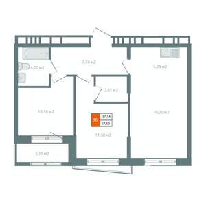 3-к квартира, вторичка, 59м2, 6/14 этаж