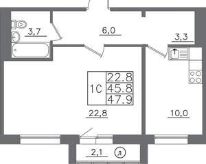 1-к квартира, вторичка, 48м2, 5/14 этаж