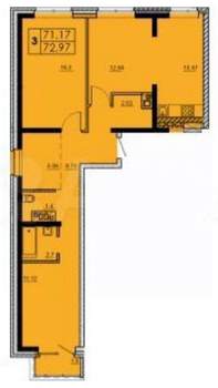 3-к квартира, вторичка, 72м2, 2/18 этаж