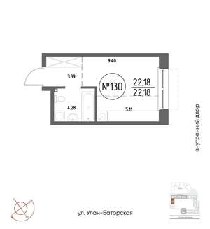 Студия квартира, вторичка, 22м2, 2/18 этаж