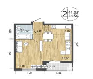 2-к квартира, вторичка, 45м2, 7/19 этаж