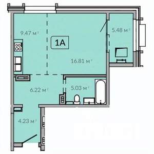 1-к квартира, строящийся дом, 47м2, 16/18 этаж