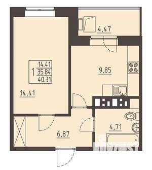 1-к квартира, вторичка, 40м2, 15/17 этаж