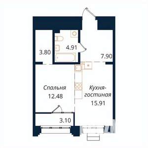 1-к квартира, строящийся дом, 48м2, 4/18 этаж