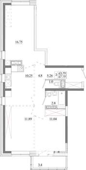 3-к квартира, строящийся дом, 67м2, 11/13 этаж