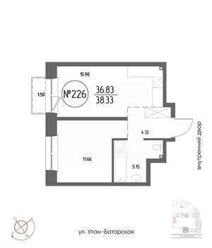 1-к квартира, строящийся дом, 38м2, 11/19 этаж