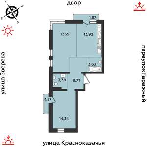 2-к квартира, строящийся дом, 65м2, 7/9 этаж