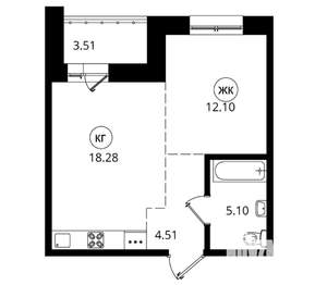 1-к квартира, сданный дом, 44м2, 12/18 этаж