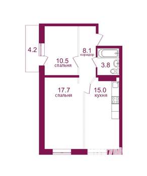 2-к квартира, вторичка, 59м2, 3/12 этаж