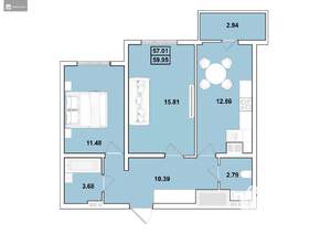 2-к квартира, строящийся дом, 60м2, 5/16 этаж