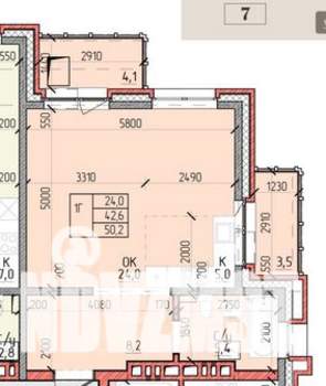 1-к квартира, вторичка, 50м2, 6/12 этаж