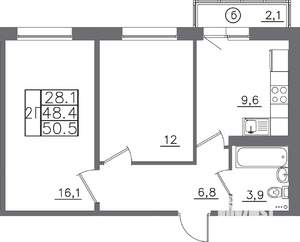 2-к квартира, вторичка, 51м2, 11/14 этаж