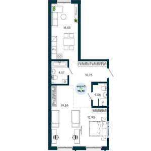 2-к квартира, вторичка, 76м2, 3/19 этаж