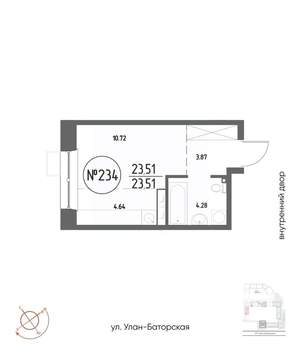 Студия квартира, вторичка, 24м2, 12/19 этаж