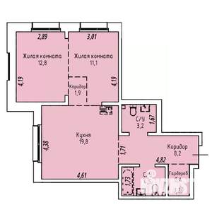 2-к квартира, строящийся дом, 64м2, 13/19 этаж