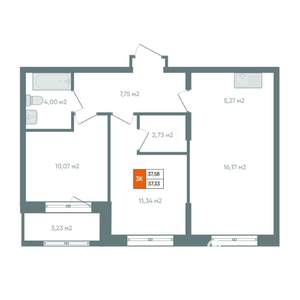 3-к квартира, вторичка, 61м2, 2/14 этаж