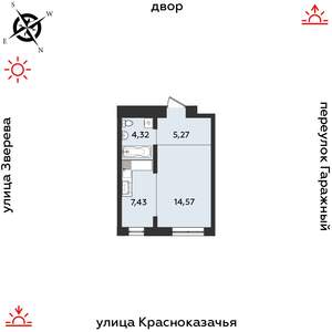 1-к квартира, строящийся дом, 32м2, 2/9 этаж