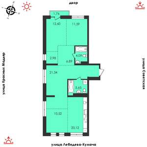 3-к квартира, строящийся дом, 98м2, 13/14 этаж