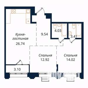 2-к квартира, строящийся дом, 73м2, 4/18 этаж