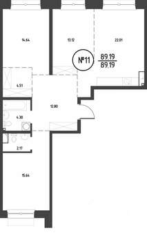 3-к квартира, строящийся дом, 89м2, 3/19 этаж