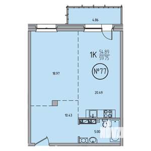1-к квартира, вторичка, 60м2, 9/9 этаж