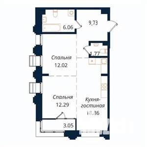 2-к квартира, строящийся дом, 63м2, 4/18 этаж