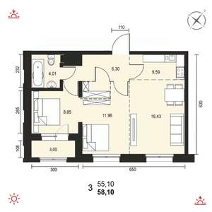 3-к квартира, вторичка, 58м2, 4/14 этаж