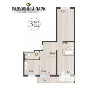 3-к квартира, вторичка, 74м2, 4/16 этаж