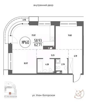 2-к квартира, строящийся дом, 63м2, 10/20 этаж