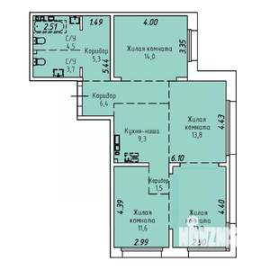 4-к квартира, строящийся дом, 84м2, 15/19 этаж