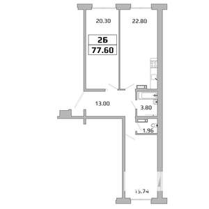 2-к квартира, вторичка, 78м2, 3/16 этаж