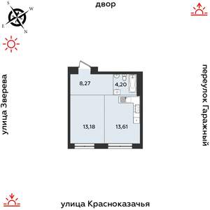 1-к квартира, строящийся дом, 39м2, 3/9 этаж