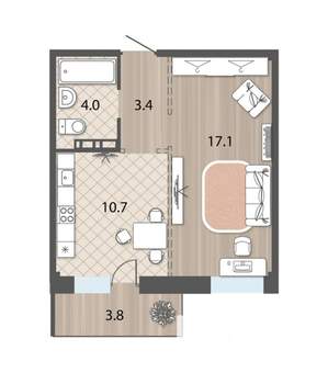 1-к квартира, сданный дом, 39м2, 10/12 этаж